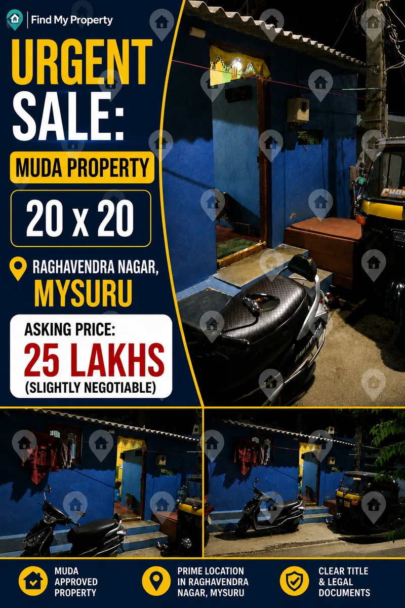 20 x 20, MUDA Property, Raghavendra Nagar, Mysuru, Urgent Sale